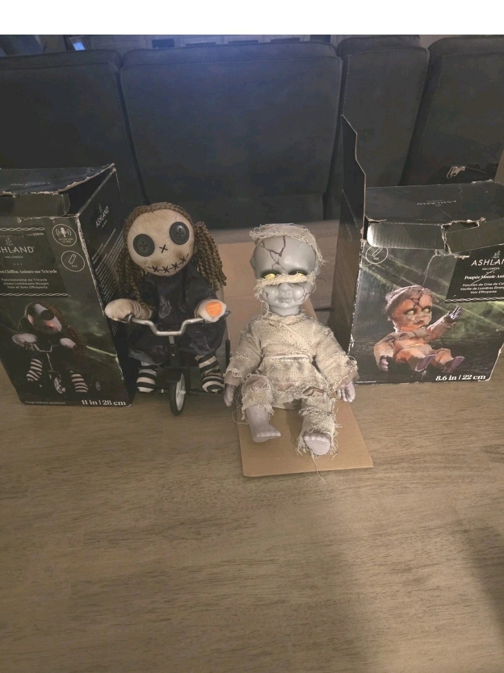 ASHLAND HALLOWEEN ANIMATED RAG DOLL ON TRICYCLE AND MUMMY DOLL /2 TOTAL WORKING
